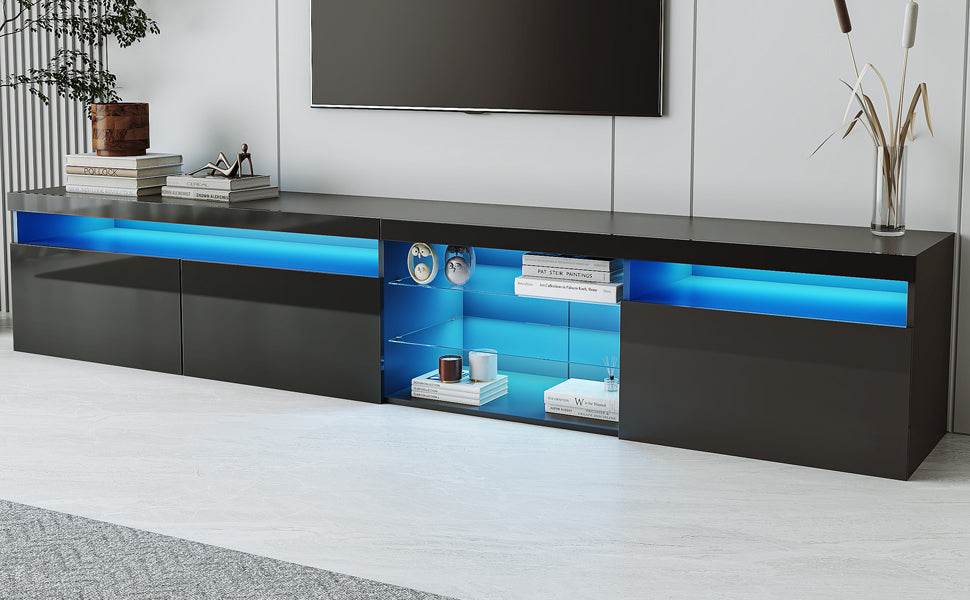 Modern Black Particle Board TV Stand With LED Lighting - Sleep Galleria