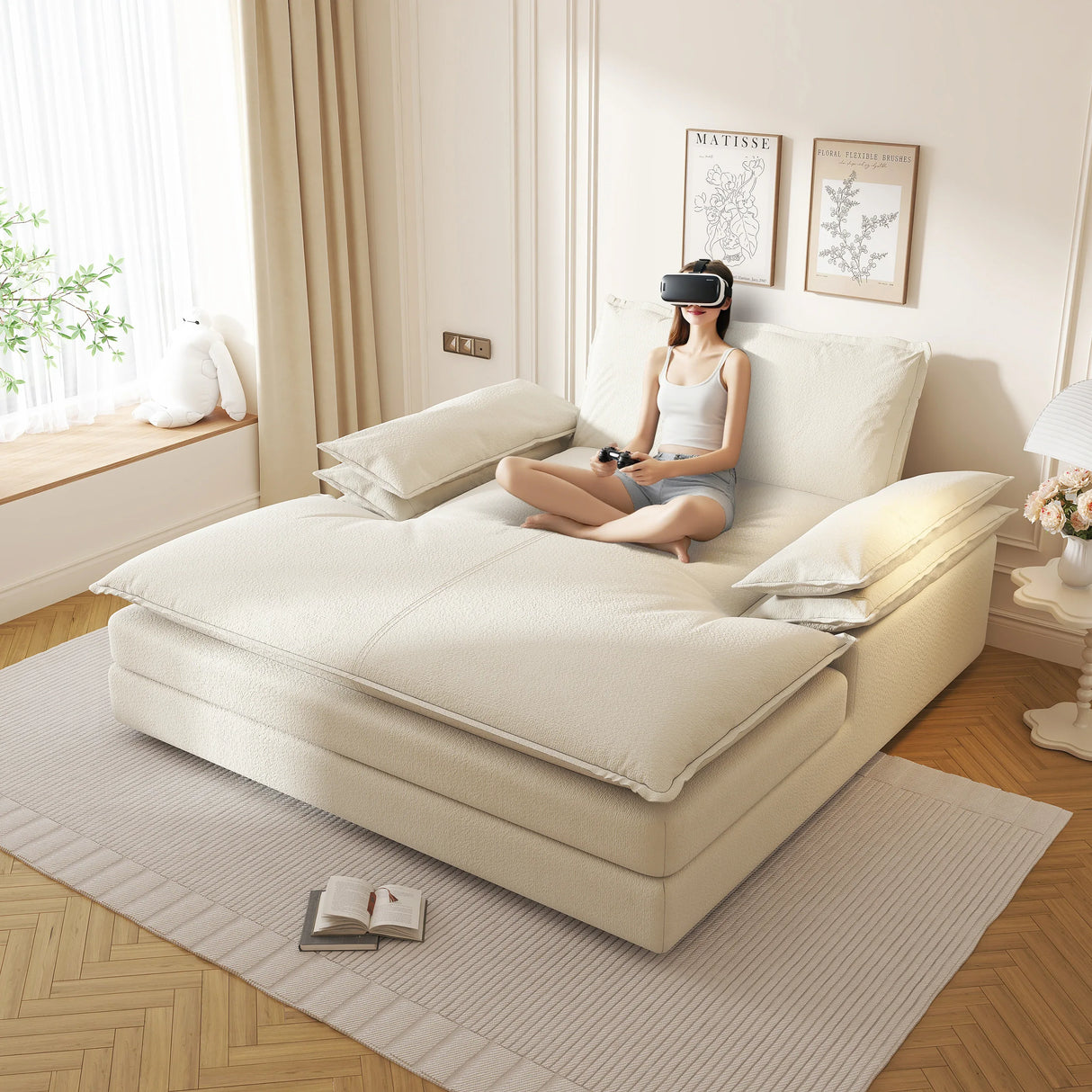 Modern Oversized Chenille Lounge Chair With Wide Armrests - Omega Lifestyles