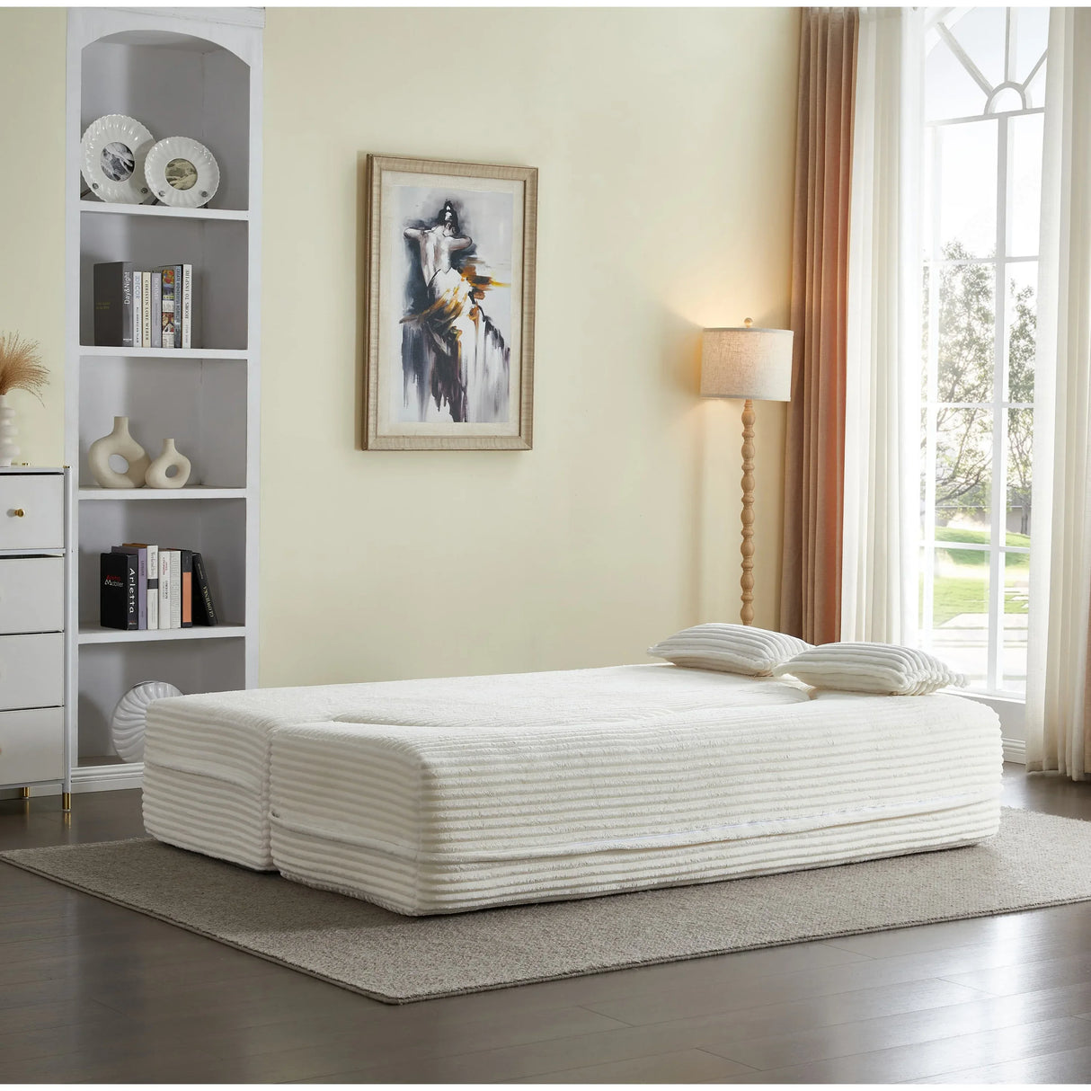 Full Size Plush Corduroy Foam-Filled Folding Sofa Bed With Pillows - Omega Lifestyles