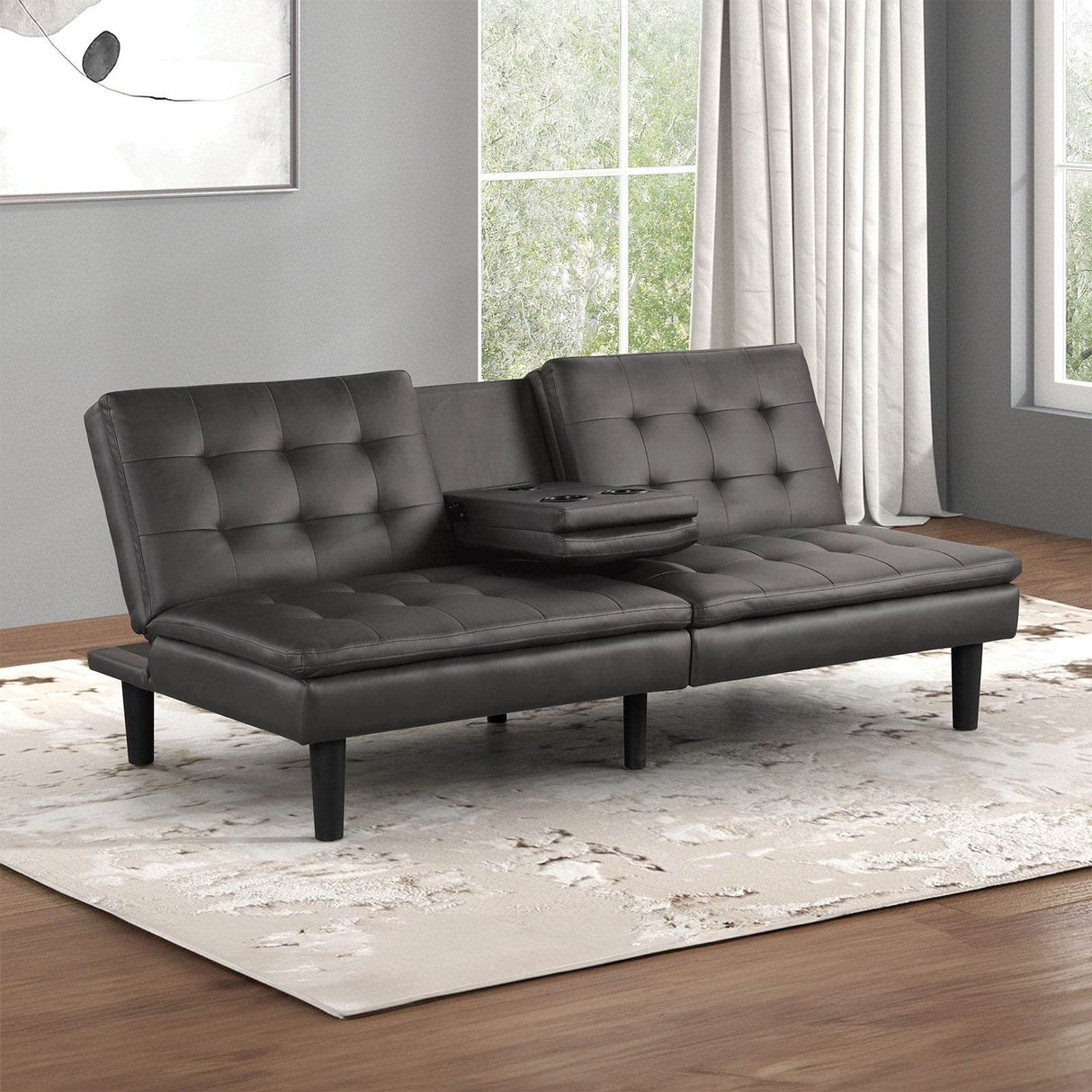 Contemporary Convertible Futon Sofa Bed With USB Chargers - Omega Lifestyles