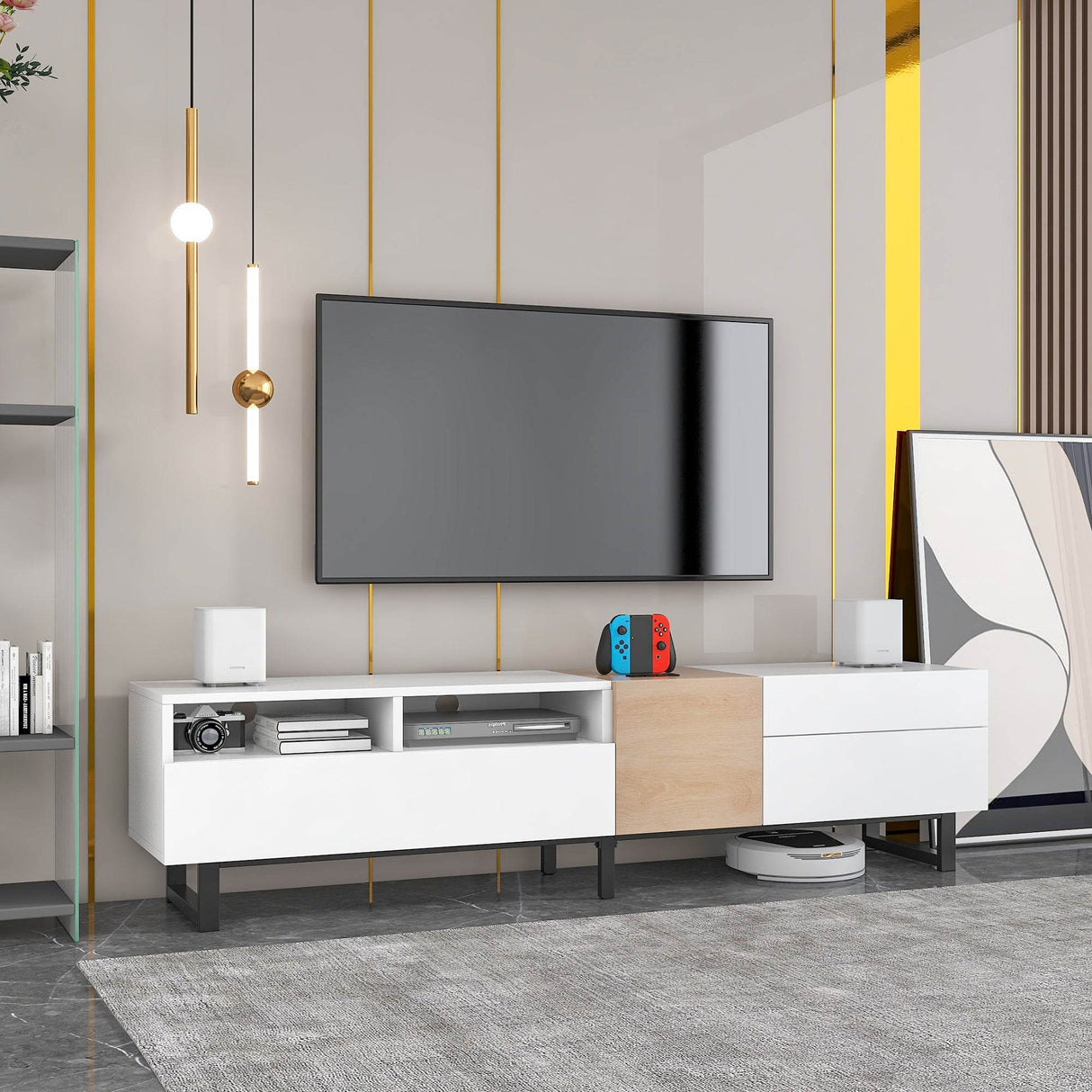 Modern White Particle Board TV Stand With Storage - Sleep Galleria