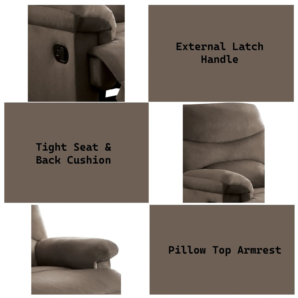 Light Brown Fabric Motion Recliner With Plush Pillow-Top Arms - Omega Lifestyles