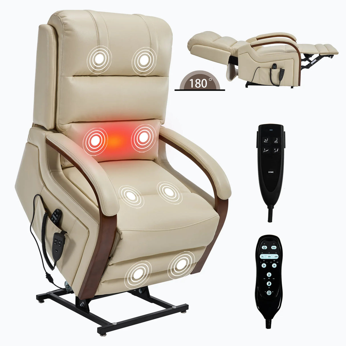 Power Beige Faux Leather Dual Motor Massage Recliner Chair - Omega Lifestyles