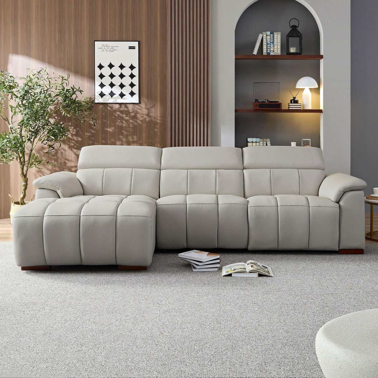 Electric Control Genuine Leather Wall-Hugger Reclining Sofa - Omega Lifestyles