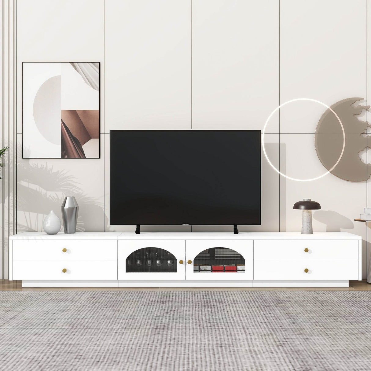 Modern White Particle Board TV Stand With Drawers - Sleep Galleria