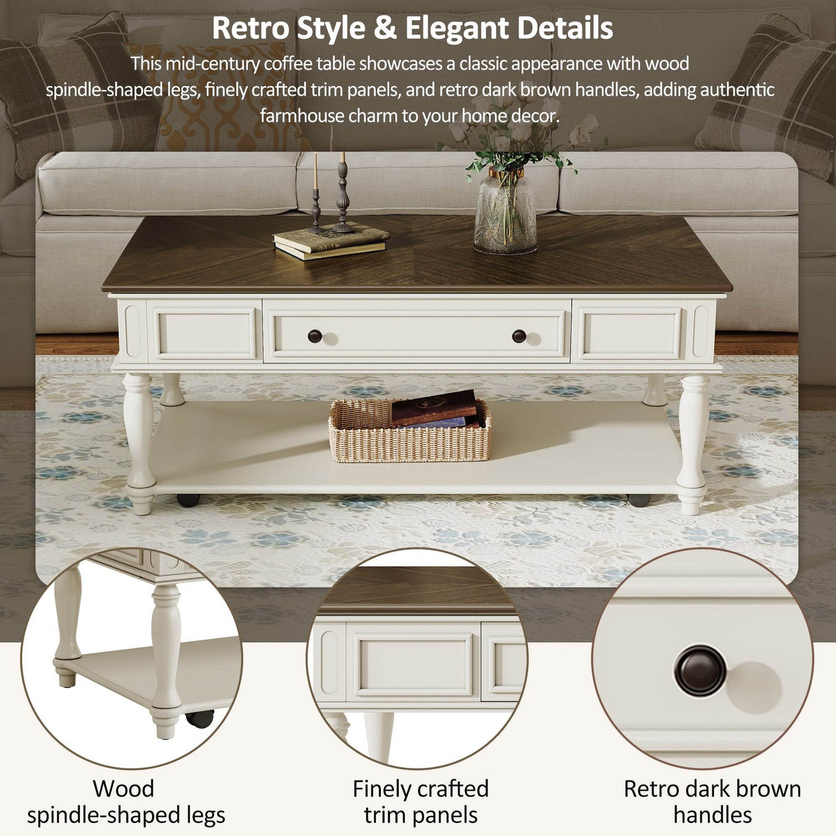 Mid-Century Farmhouse Coffee Table With Drawer Wheels - Sleep Galleria