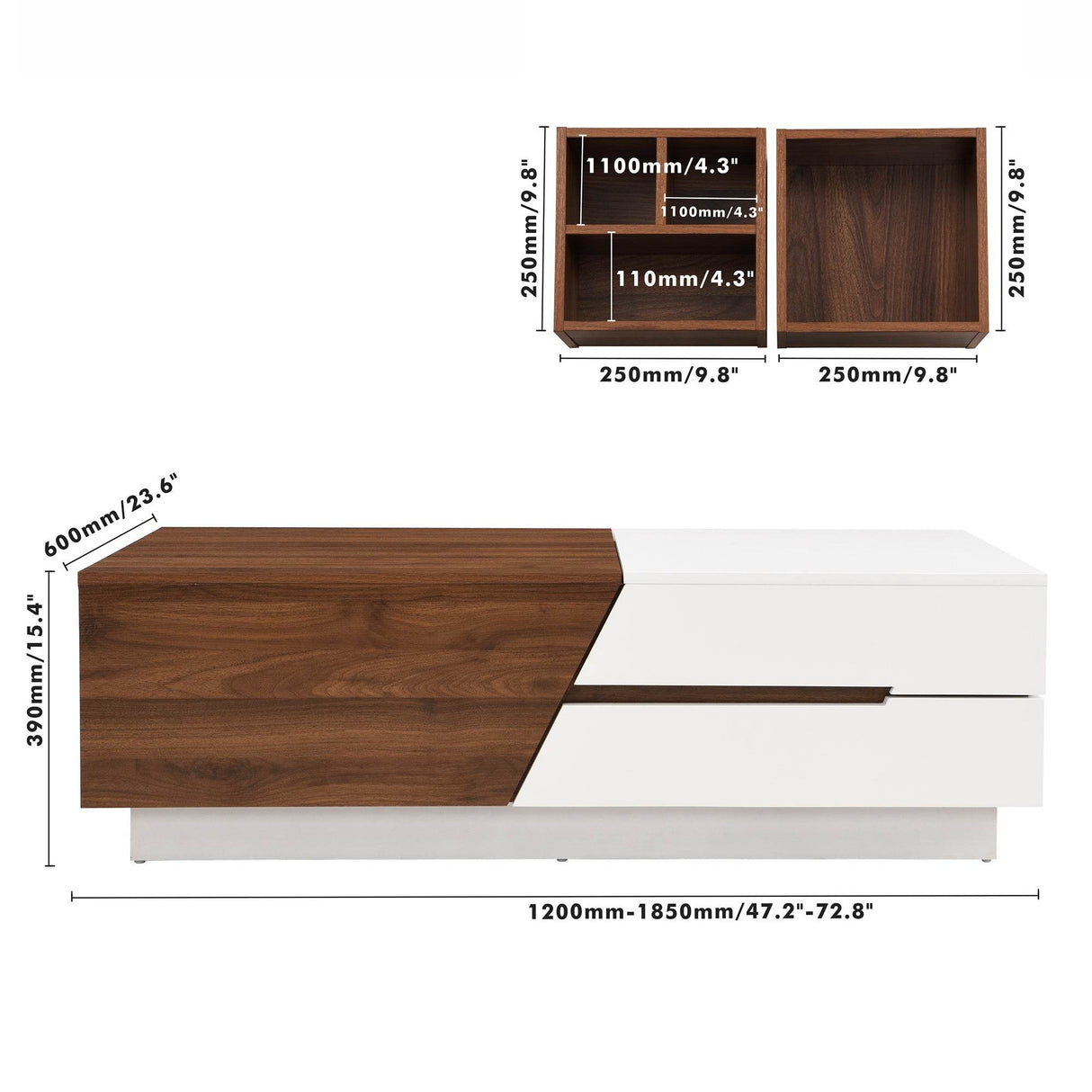 Modern Extendable Sliding Top White Walnut Coffee Table - Sleep Galleria