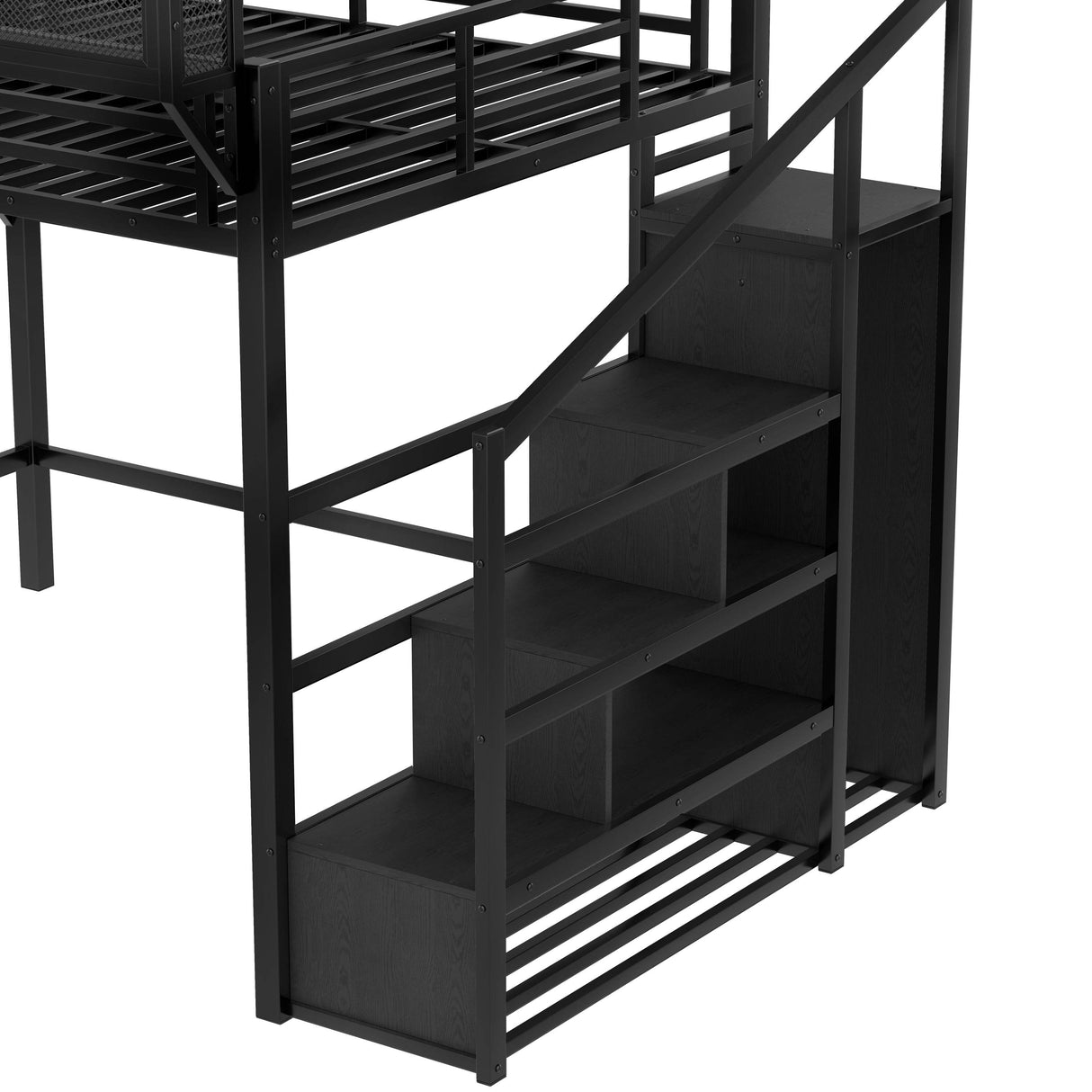 Queen Metal Loft Bed With Storage Stairs USB LED Lighting - Omega Lifestyles