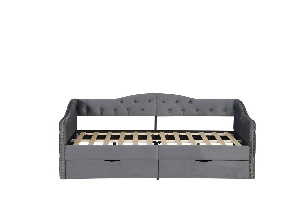 Twin Upholstered Velvet Wood Storage Daybed Frame - Omega Lifestyles