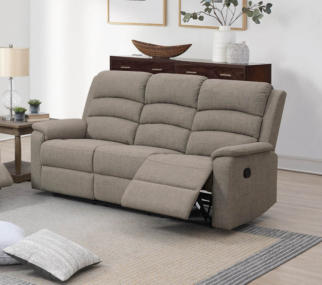 Modern Light Brown Fabric 3-Seat Recliner Sofa - Omega Lifestyles