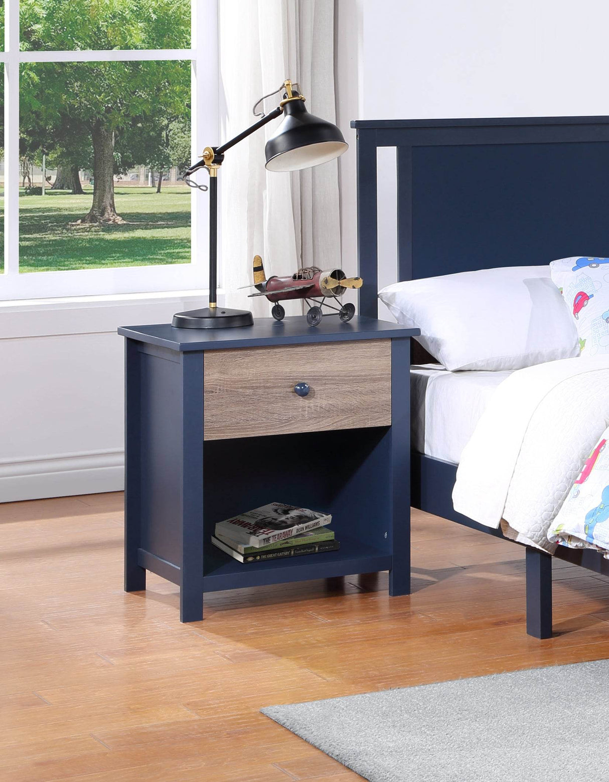 Solid Wood Dark Blue Nightstand