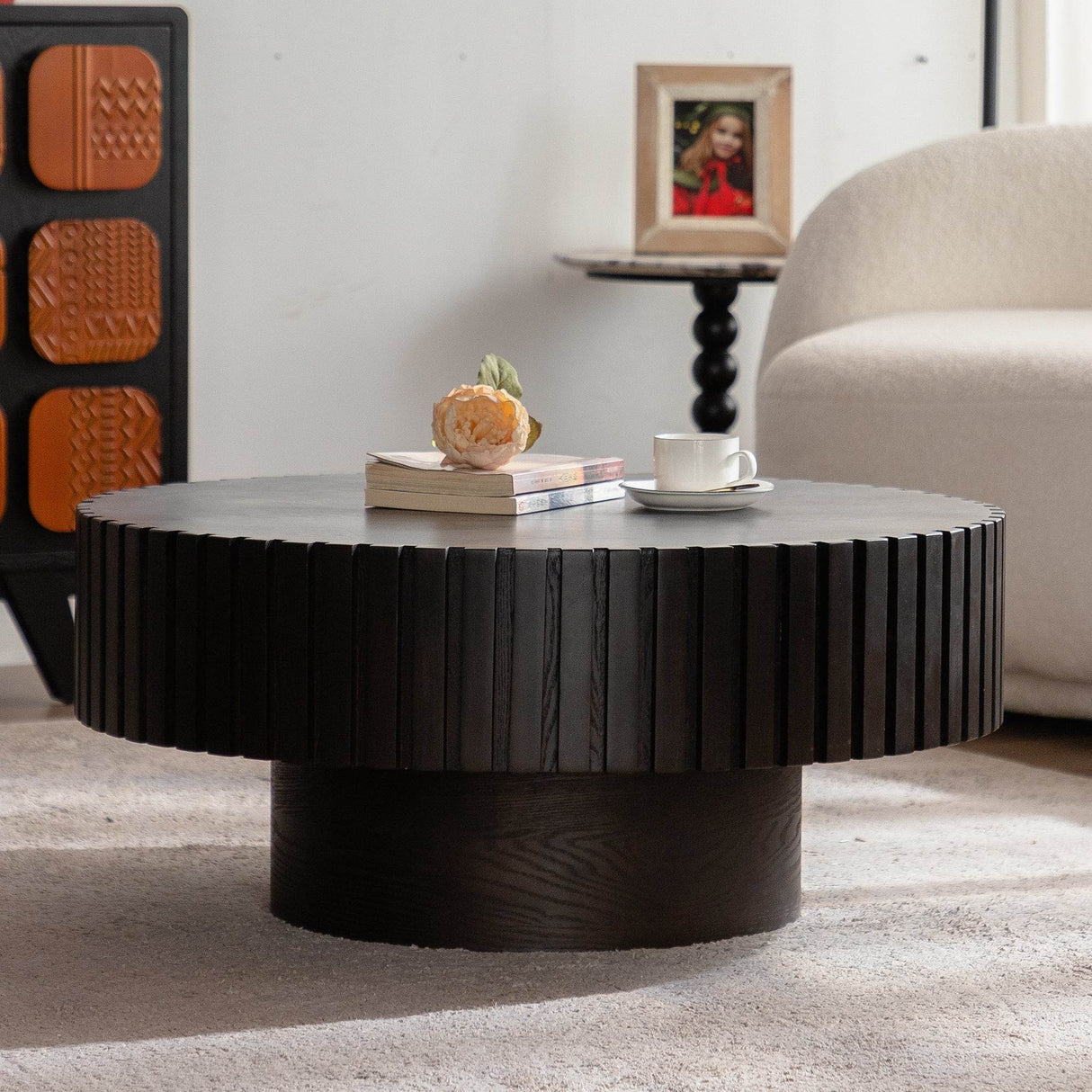 Modern Handcrafted Round Pedestal Walnut Coffee Table - Sleep Galleria