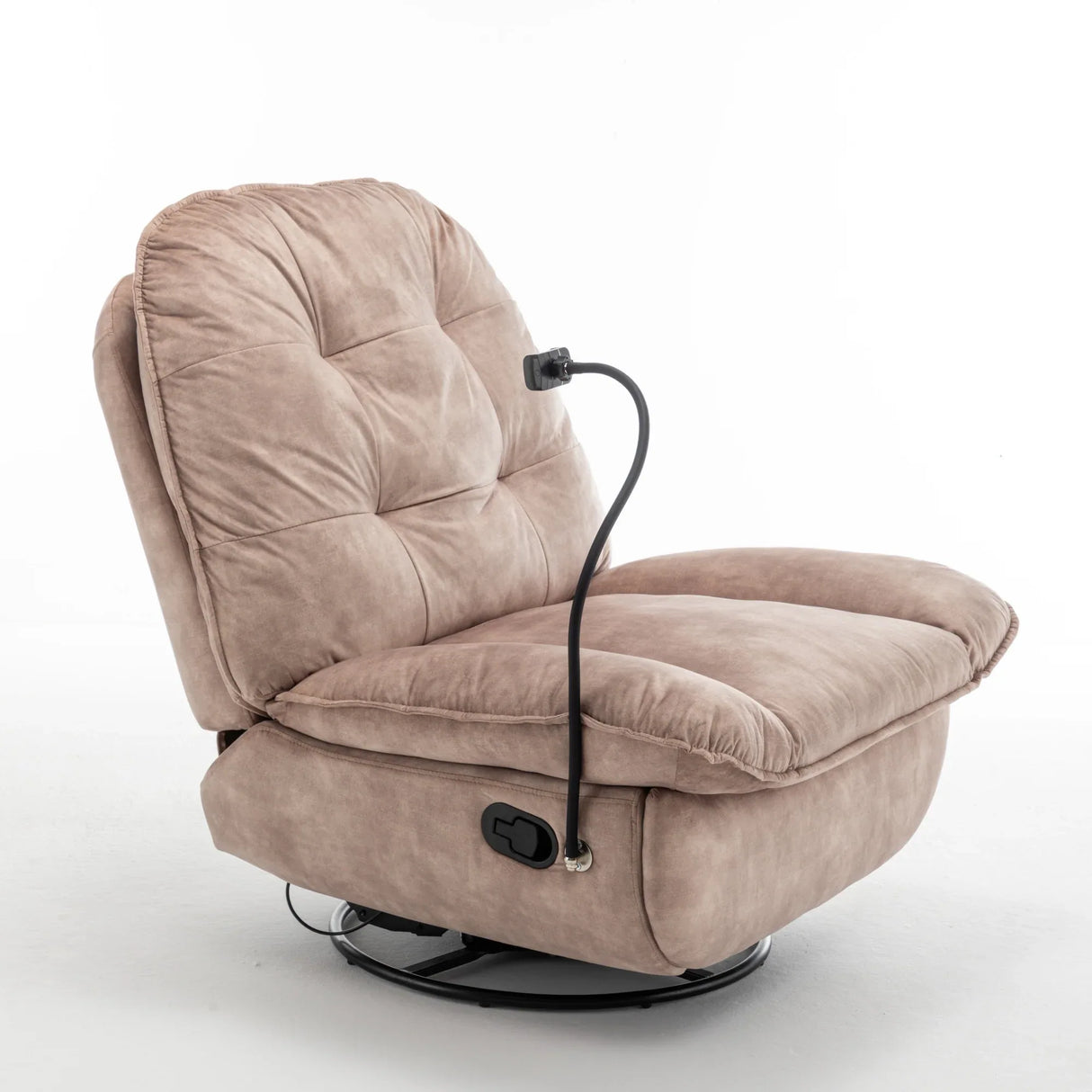 Modern Soft Velvet Swivel Gliding Recliner Chair With Phone Holder - Omega Lifestyles