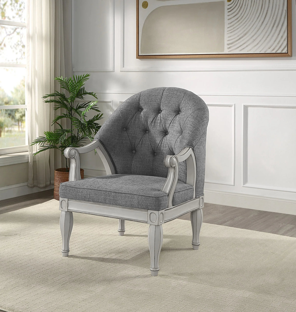 Gray Fabric Upholstered Wooden Seating Chair - Omega Lifestyles