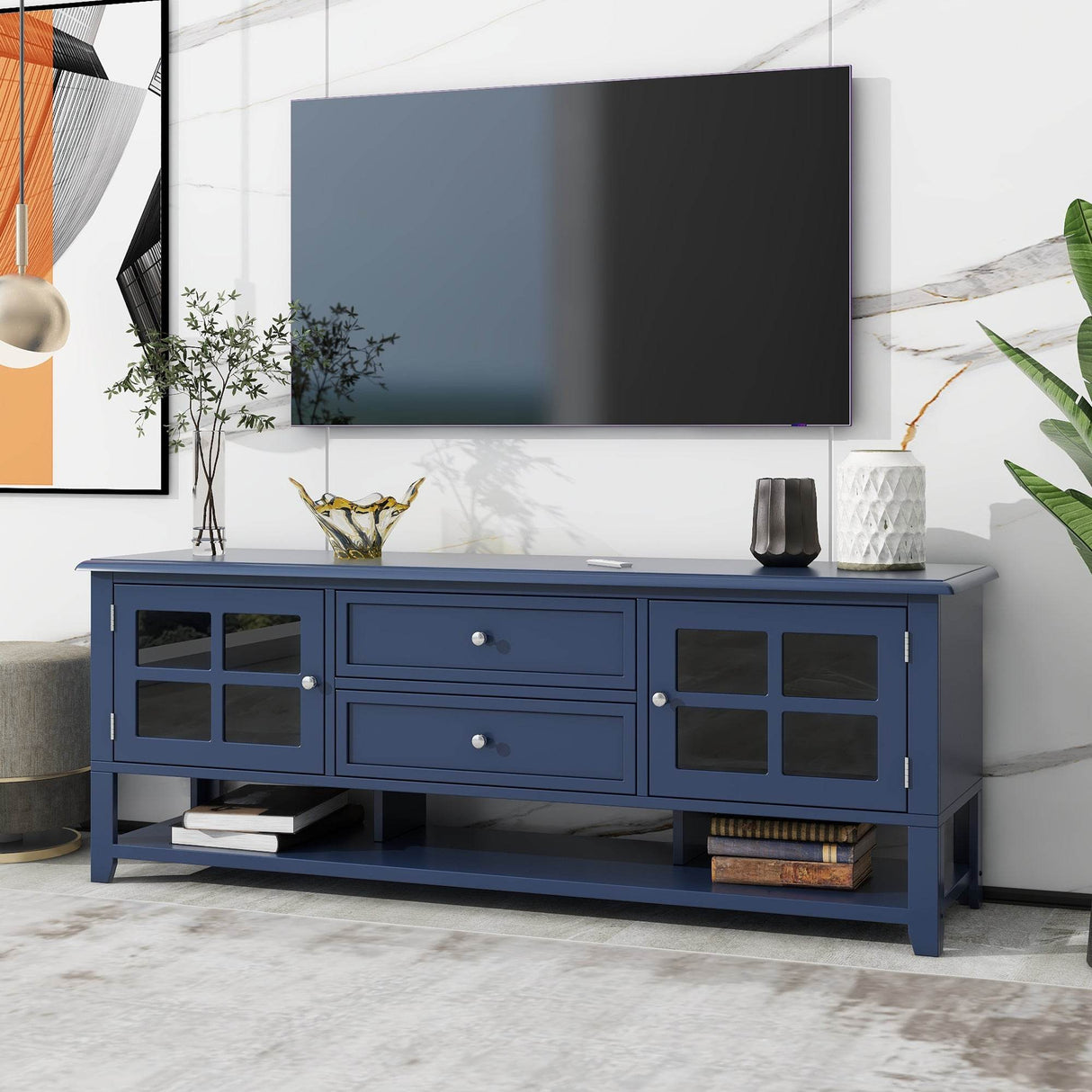 Modern Blue MDF TV Stand With Storage Cabinet - Sleep Galleria