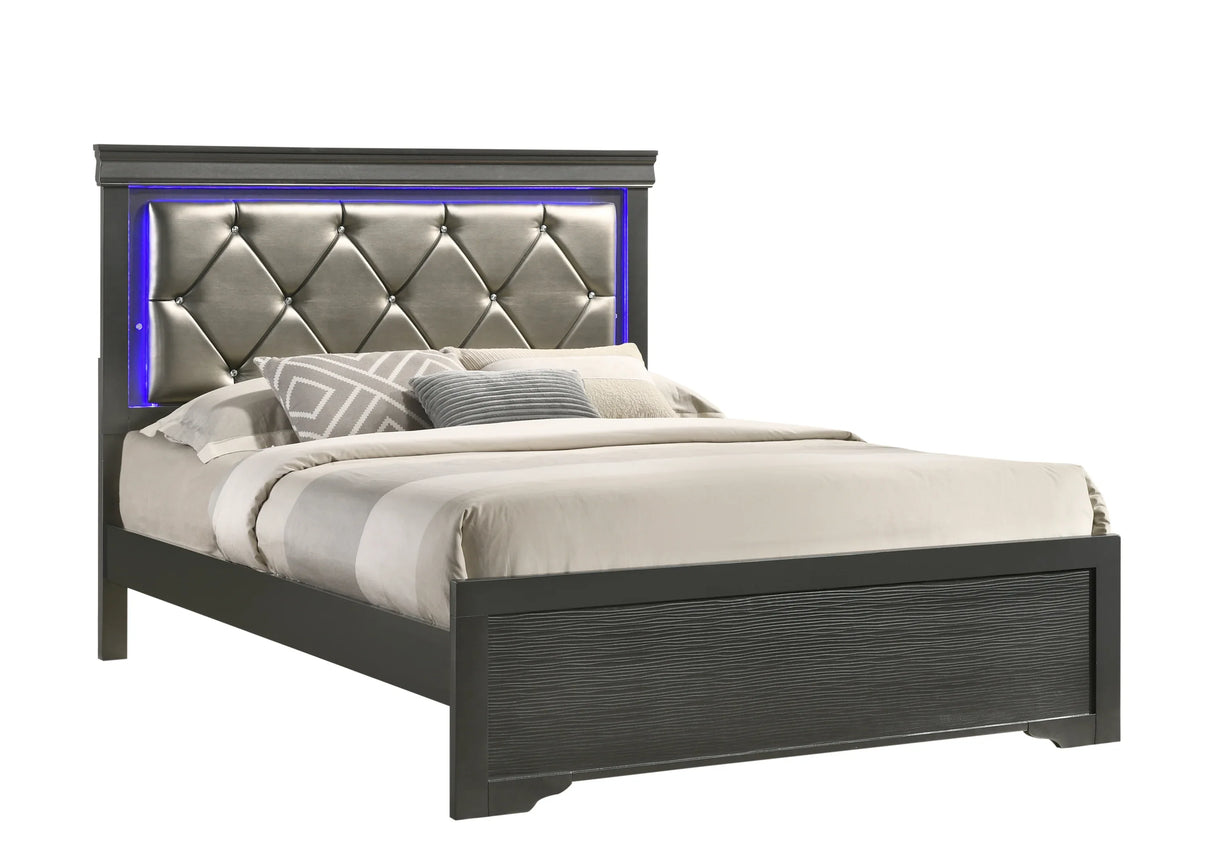 Modern Queen Upholstered Wood Bed With LED Headboard - Omega Lifestyles