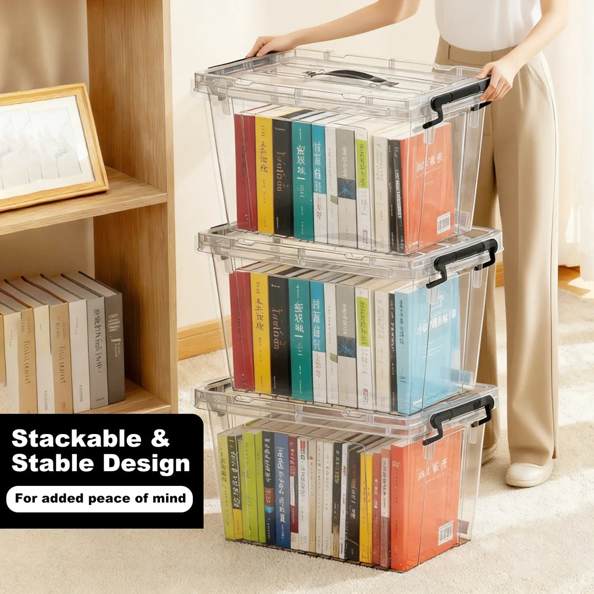 Set Of 4 Stackable 60 Quart Clear Plastic Storage Bins - Omega Lifestyles