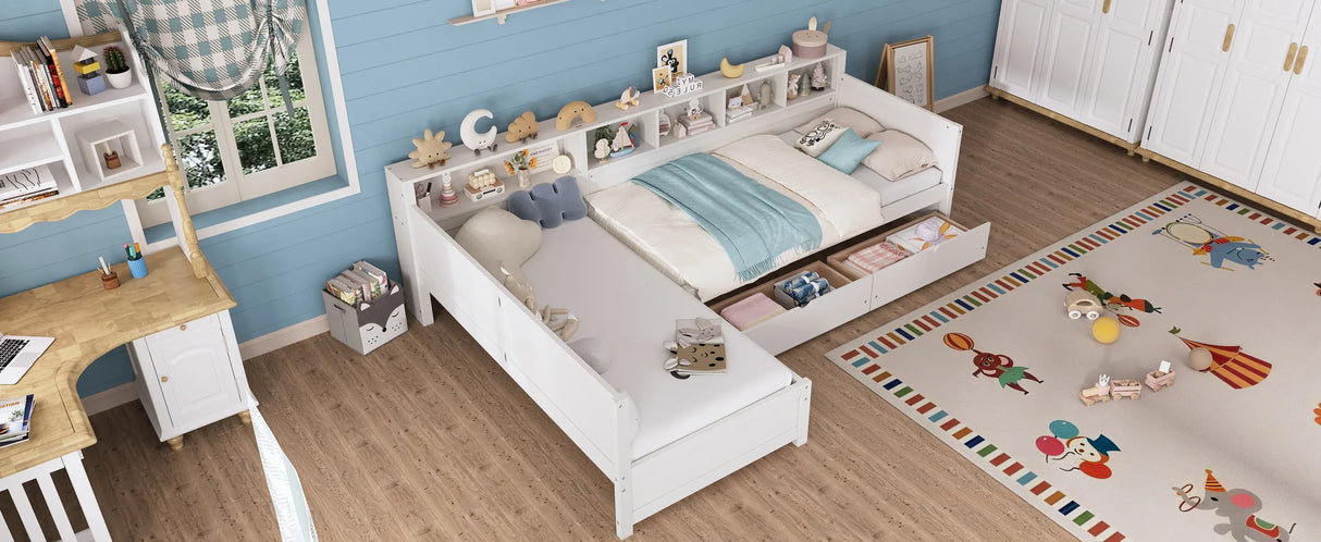 Twin Wood L-Shape Daybed With Storage Drawers - Omega Lifestyles