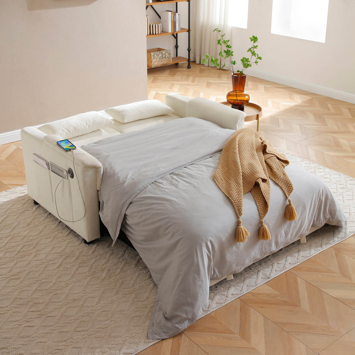 Velvet Pull Out Sofa Bed With Adjustable Backrest - Omega Lifestyles