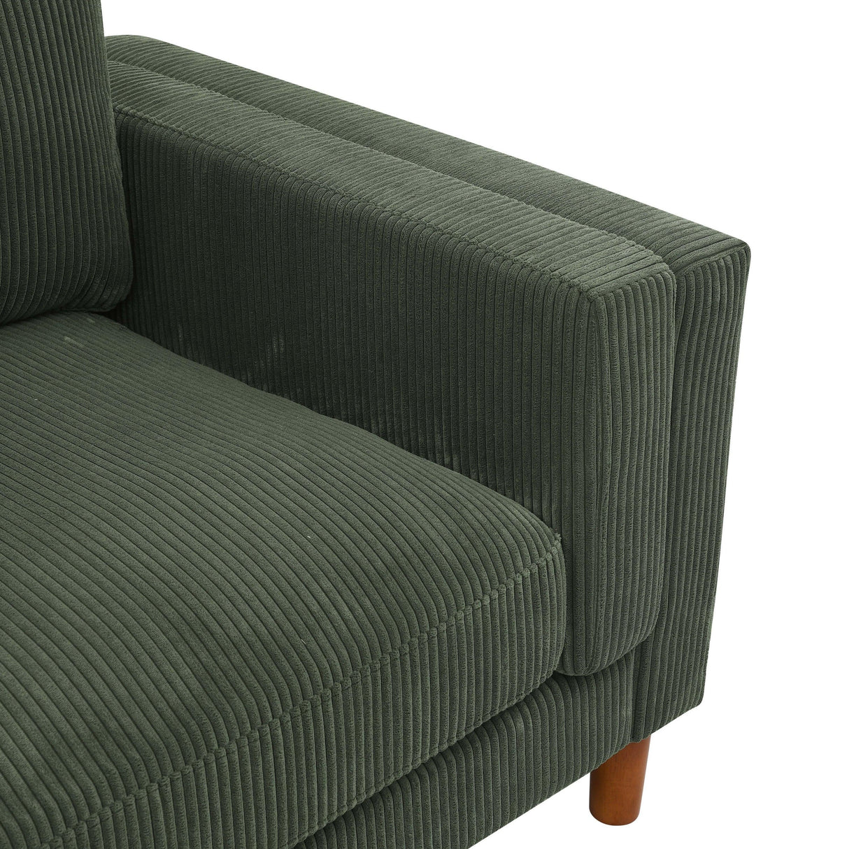 Dark Green Corduroy Upholstered Square Arm 3-Seat Sofa - Omega Lifestyles