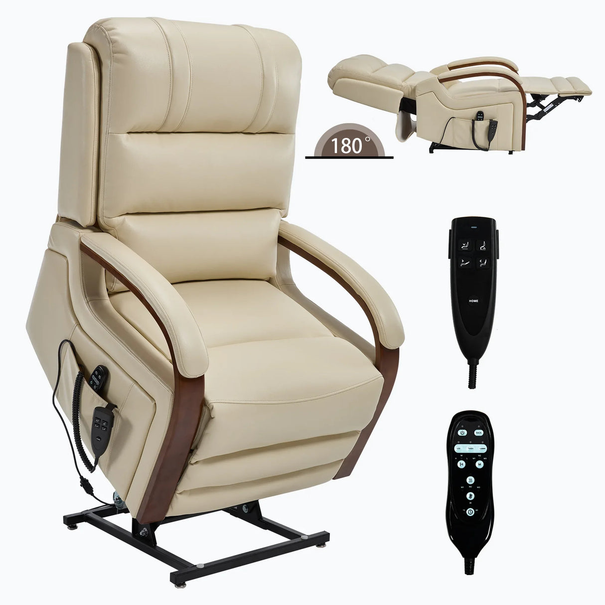 Power Beige Faux Leather Dual Motor Massage Recliner Chair - Omega Lifestyles
