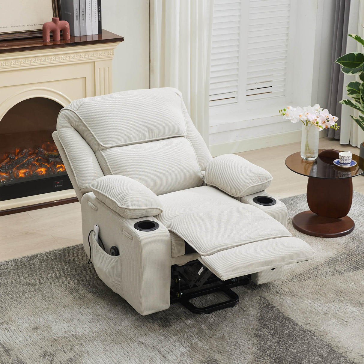 Ivory Remote-Controlled Heated Massage Assistive Recliner - Omega Lifestyles