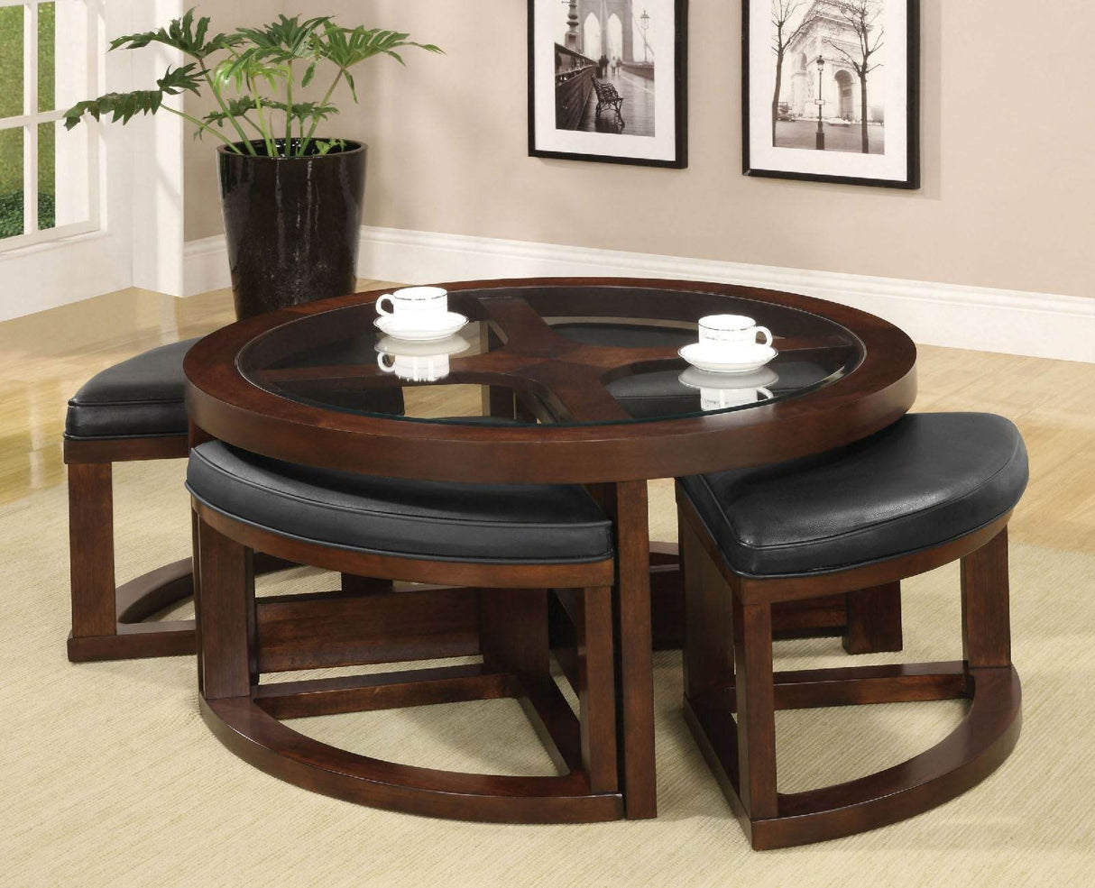 Dark Walnut Solid Wood Coffee Table With Ottomans - Sleep Galleria