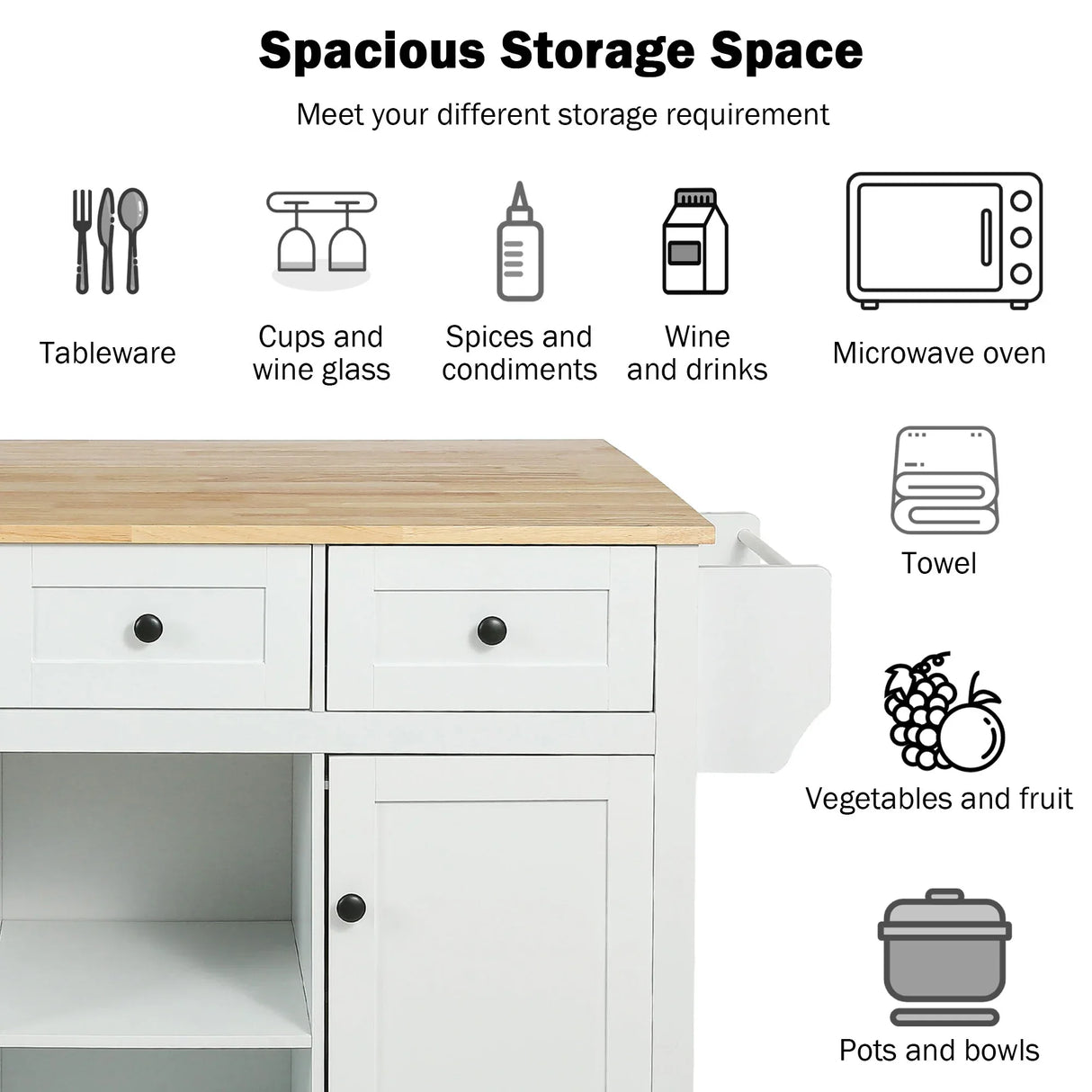 Kitchen Cart With Rubber Wood Drop-Leaf Countertop Storage - Omega Lifestyles