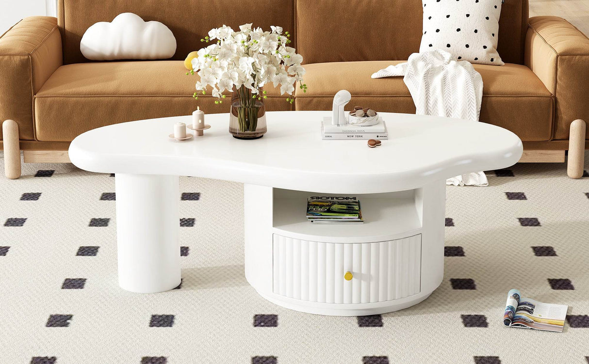 Cloud-Shaped White MDF Coffee Table With Drawer - Sleep Galleria