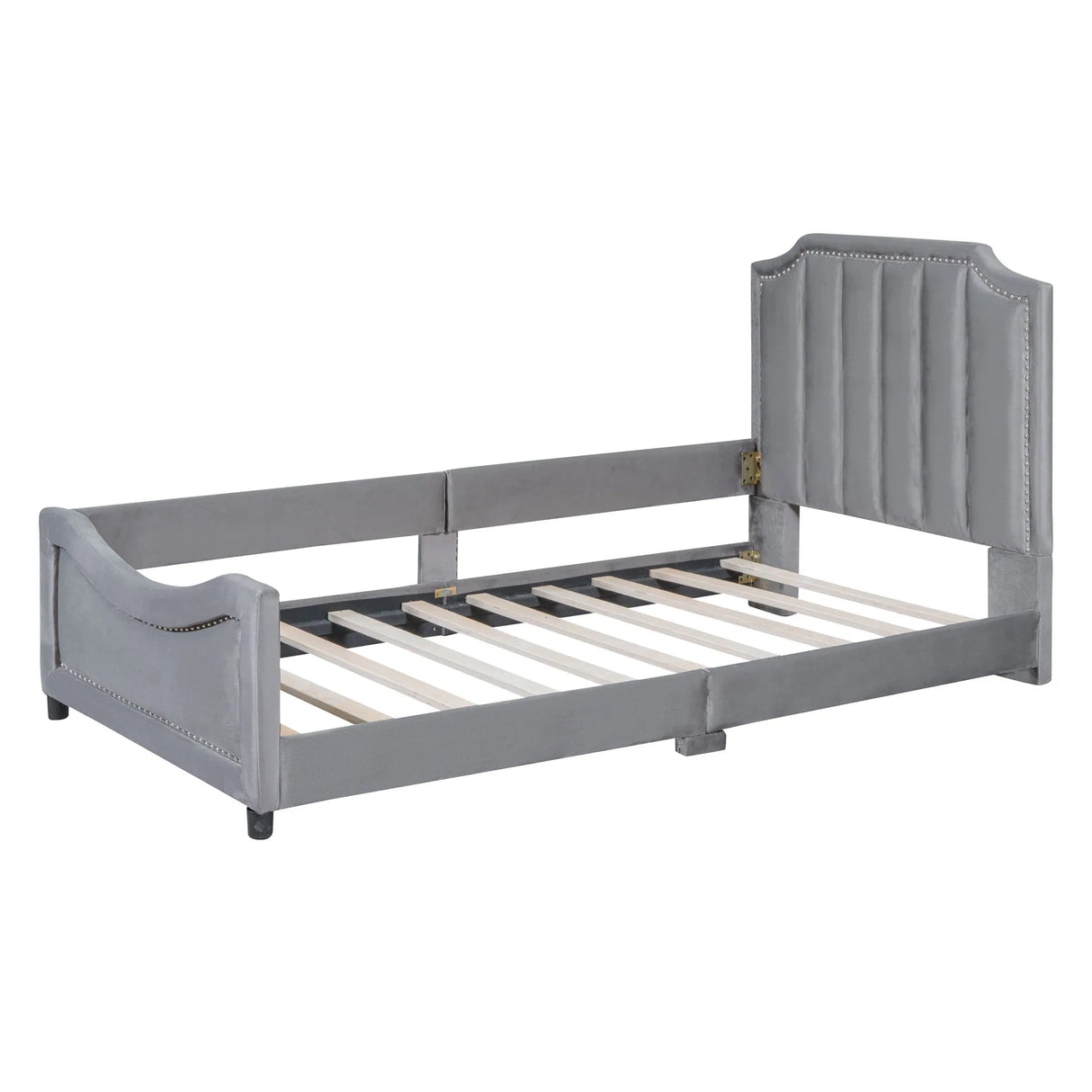 Twin Upholstered Velvet Daybed With Classic Stripe Headboard - Omega Lifestyles