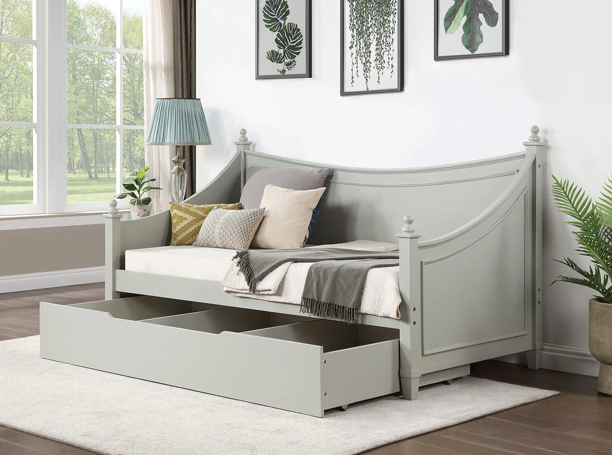 Transitional Light Gray Solid Wood Twin Daybed Frame - Omega Lifestyles