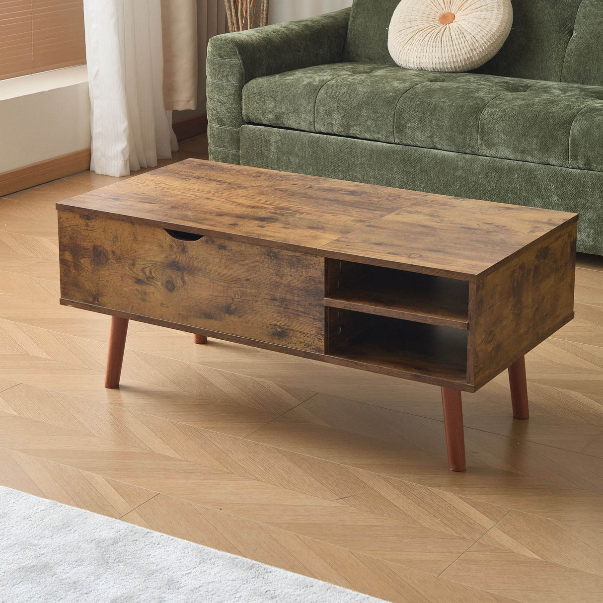 Wood Lift Top Coffee Table With Storage Shelf - Sleep Galleria