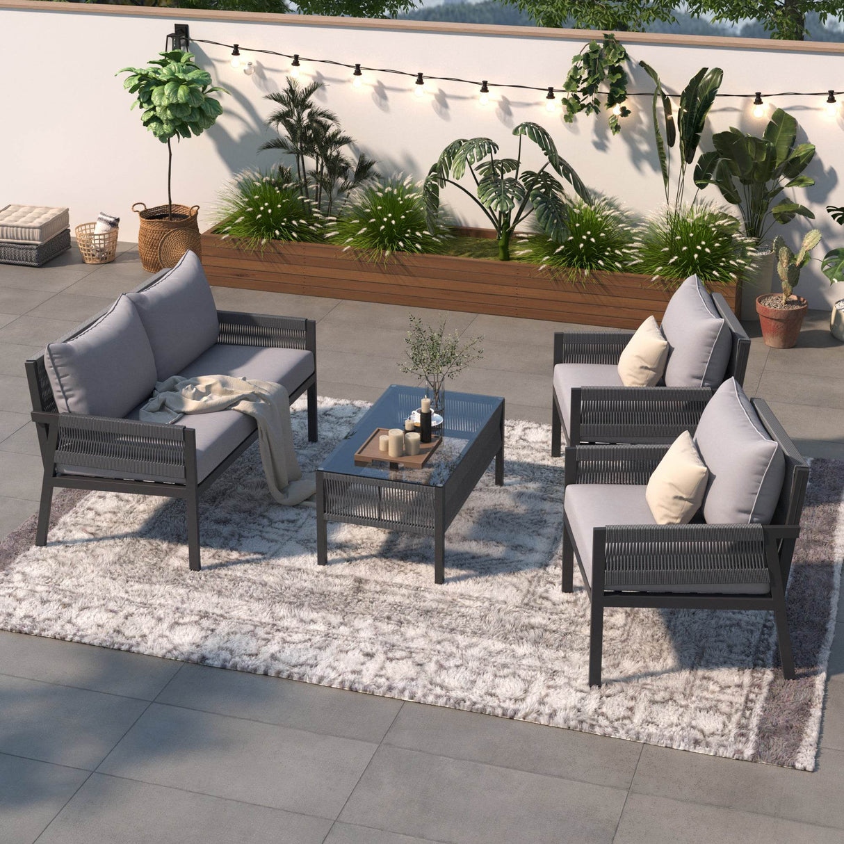 4-Piece Outdoor Patio Furniture Set With Cushions