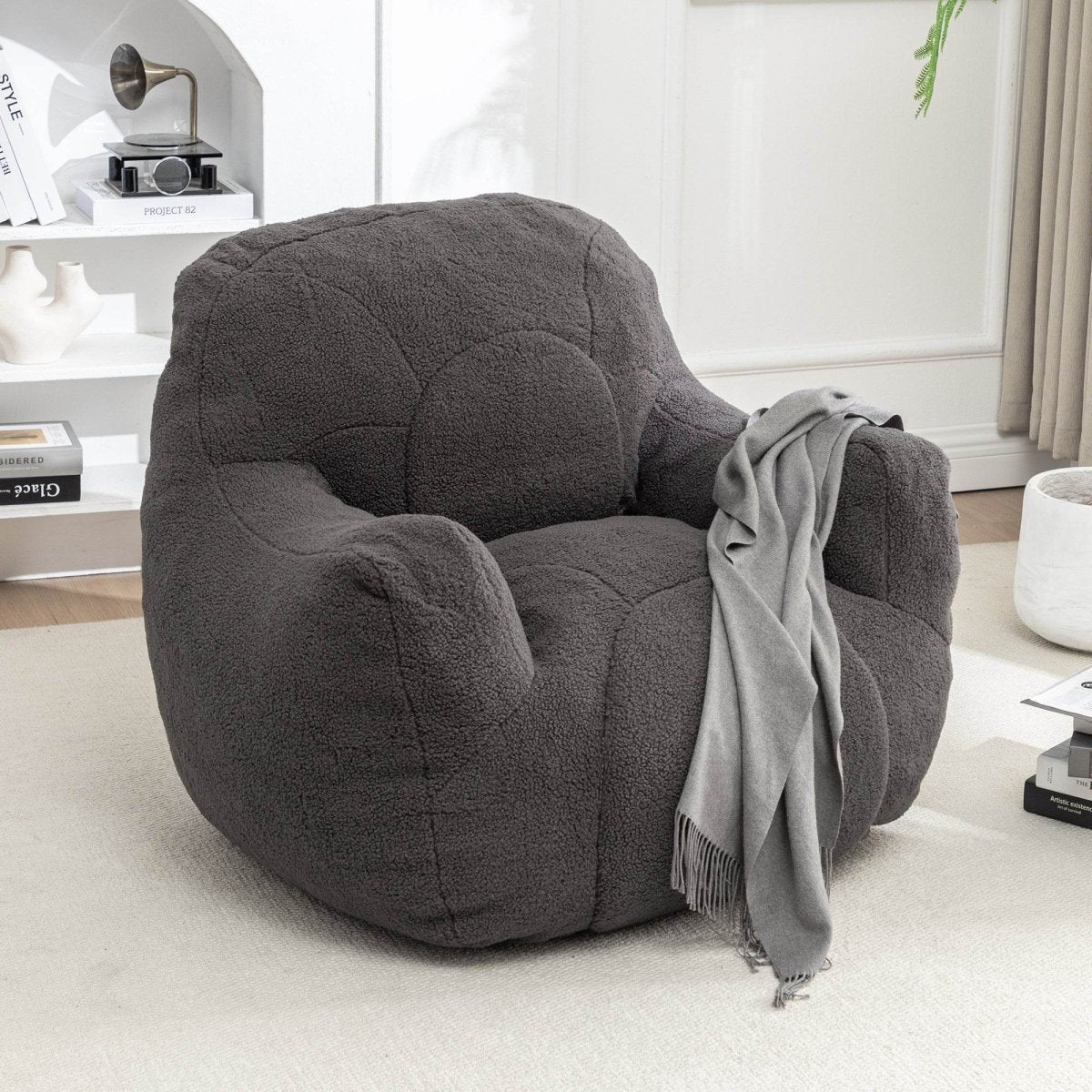 Dark Gray Teddy Foam Bean Bag Chair - Sleep Galleria