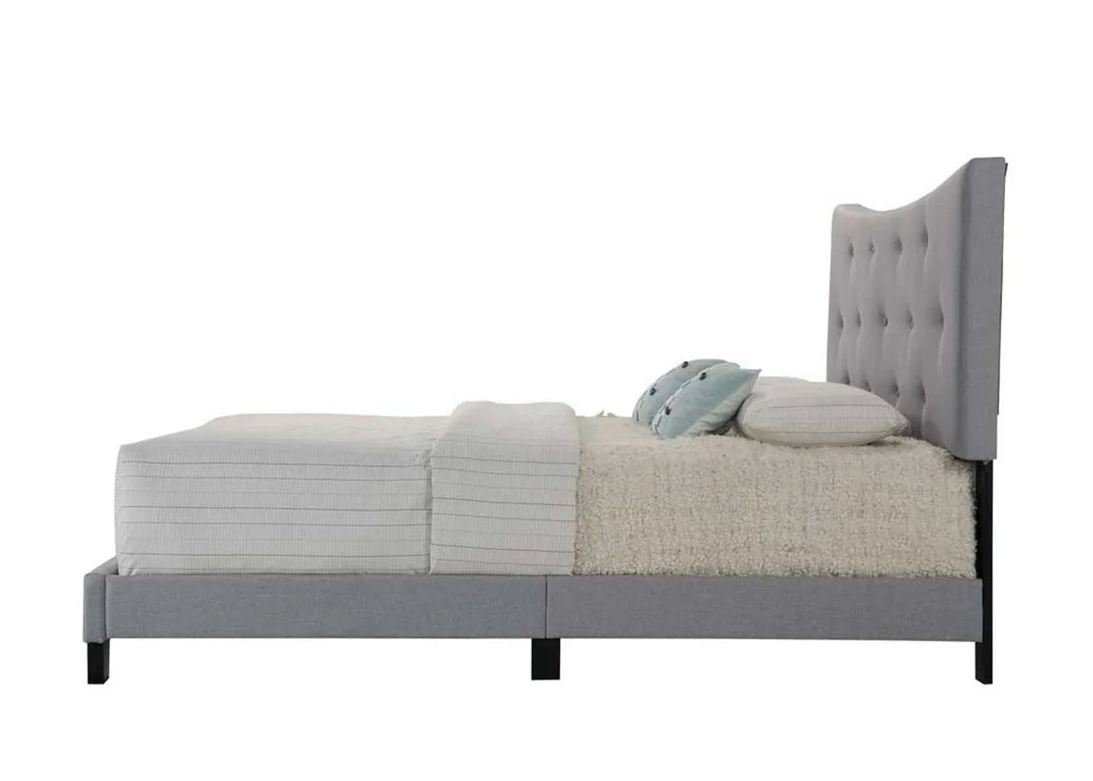 Gray Fabric Queen Bed Frame With Tufted Headboard - Omega Lifestyles