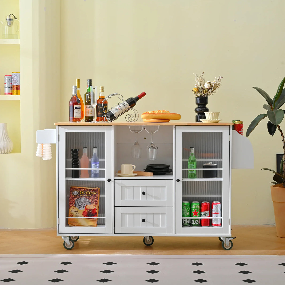 Rolling Kitchen Island Storage Cart With Drawers Cabinet - Omega Lifestyles