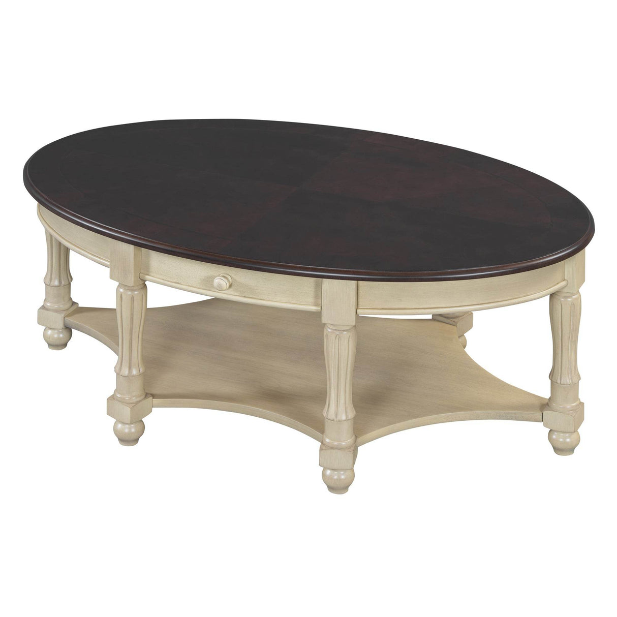 Vintage Oval Coffee Table With Drawer And Storage Shelf - Sleep Galleria