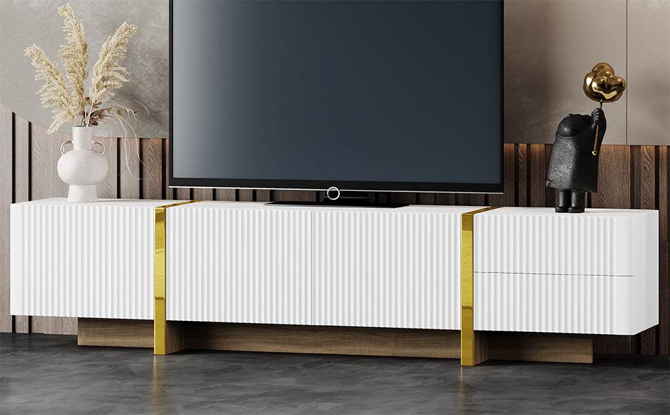 Luxury Fluted White And Gold Wood Grain TV Stand - Sleep Galleria
