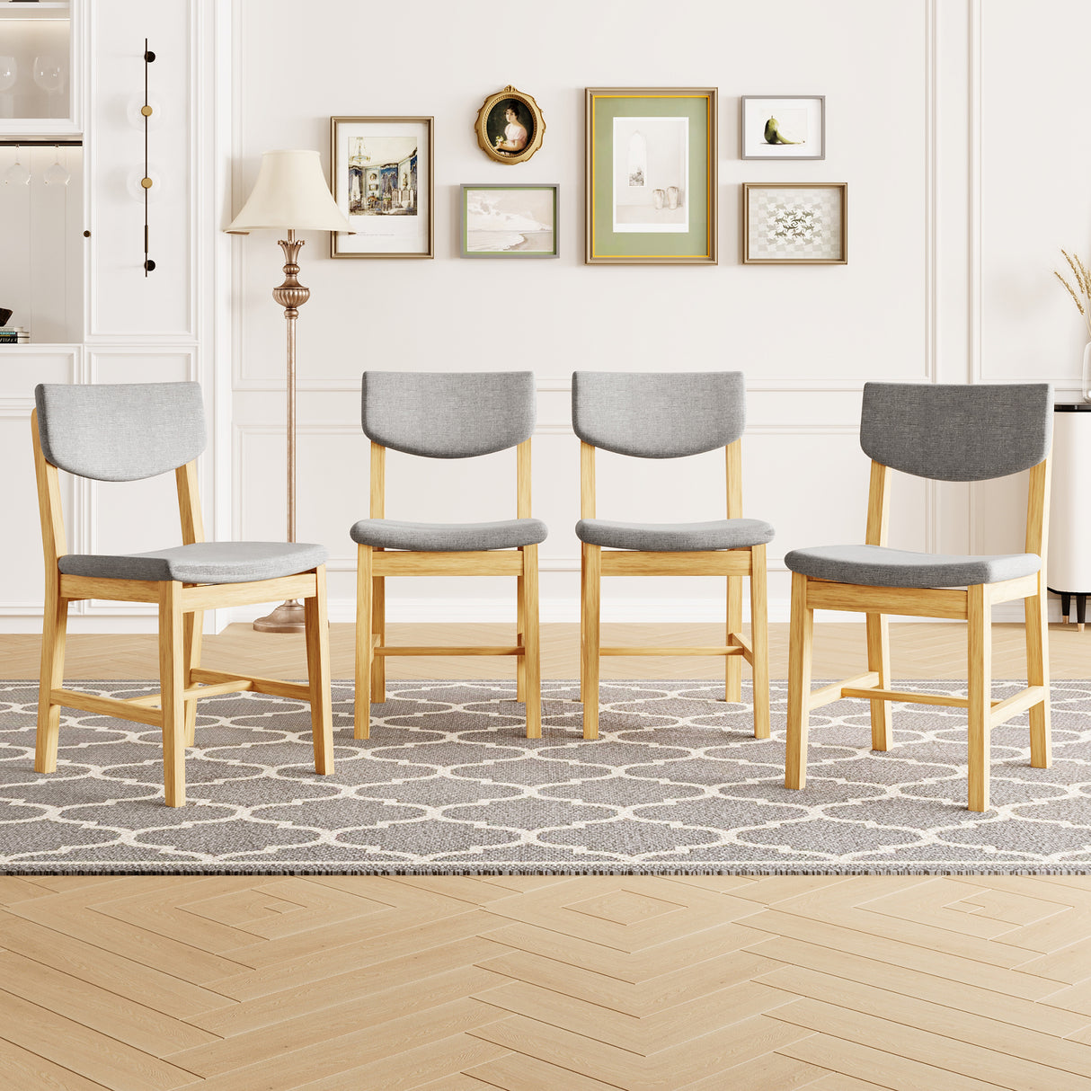 Set Of 4 Rustic Farmhouse Rubberwood Dining Chairs With Cushion