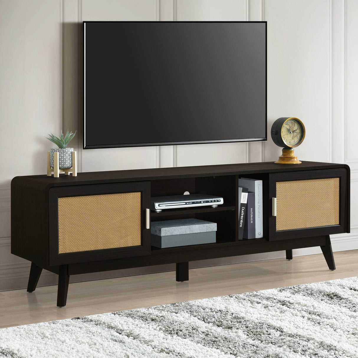 Bohemian Style Dark Brown Rattan TV Stand - Sleep Galleria