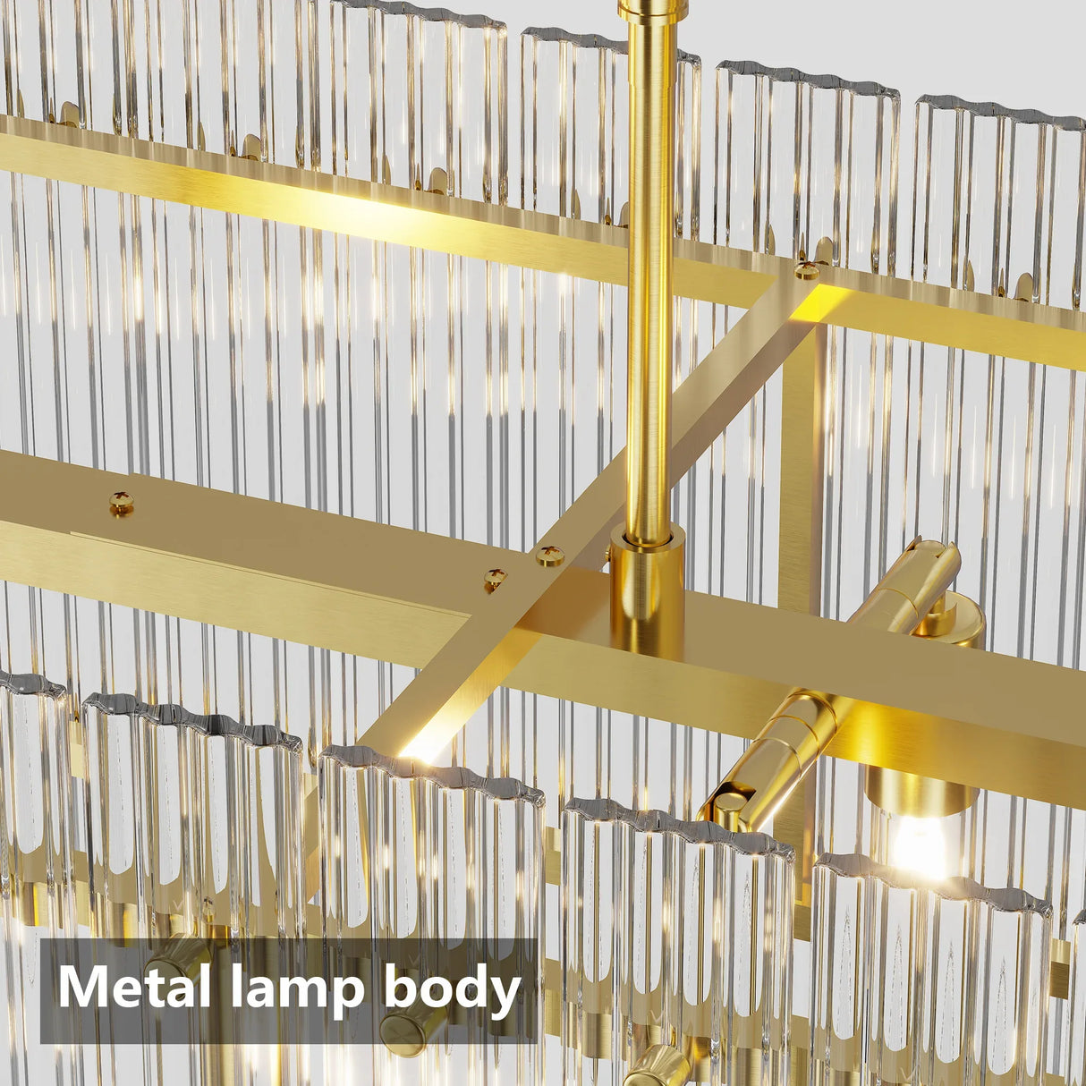 Modern Rectangular Crystal Glass 10-Light Gold Chandelier - Omega Lifestyles