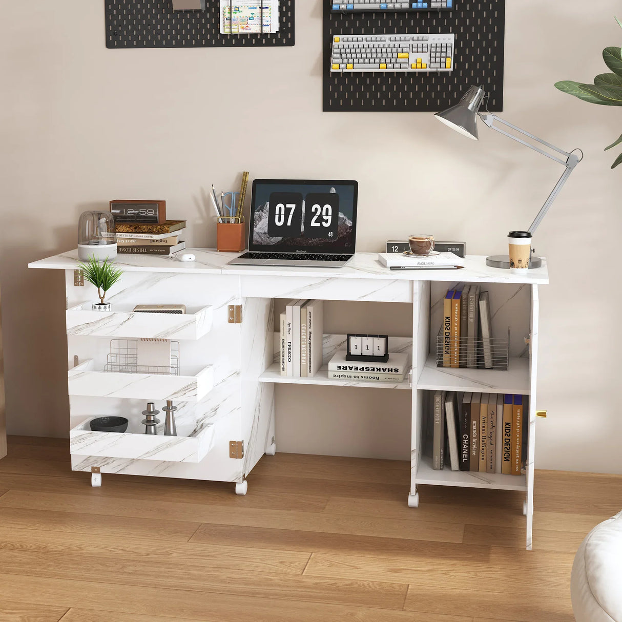 Foldable Adjustable Sewing Machine Table With Storage Cabinet - Omega Lifestyles