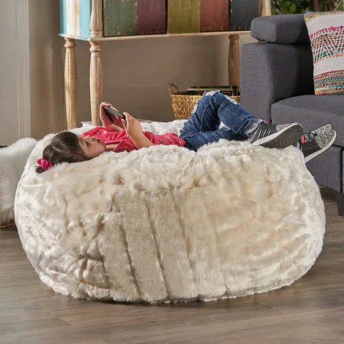 White Faux Fur 3-Foot Cozy Bean Bag Chair - Omega Lifestyles