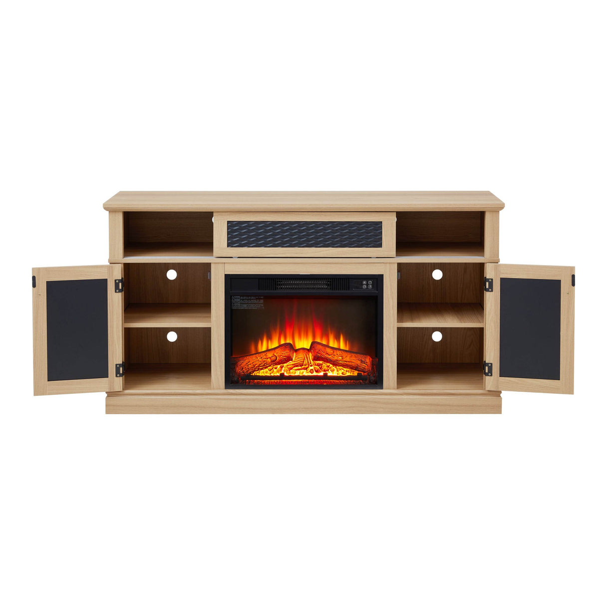 Embossed Light Oak Fireplace TV Stand Console - Sleep Galleria