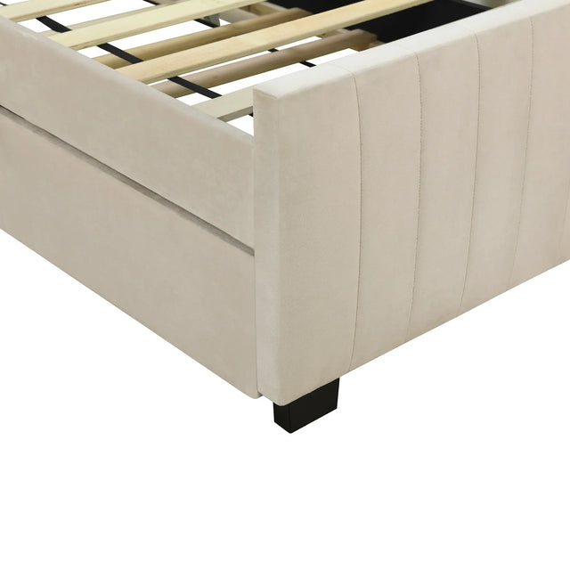 Twin Velvet Upholstered Platform Bed With Trundle - Omega Lifestyles