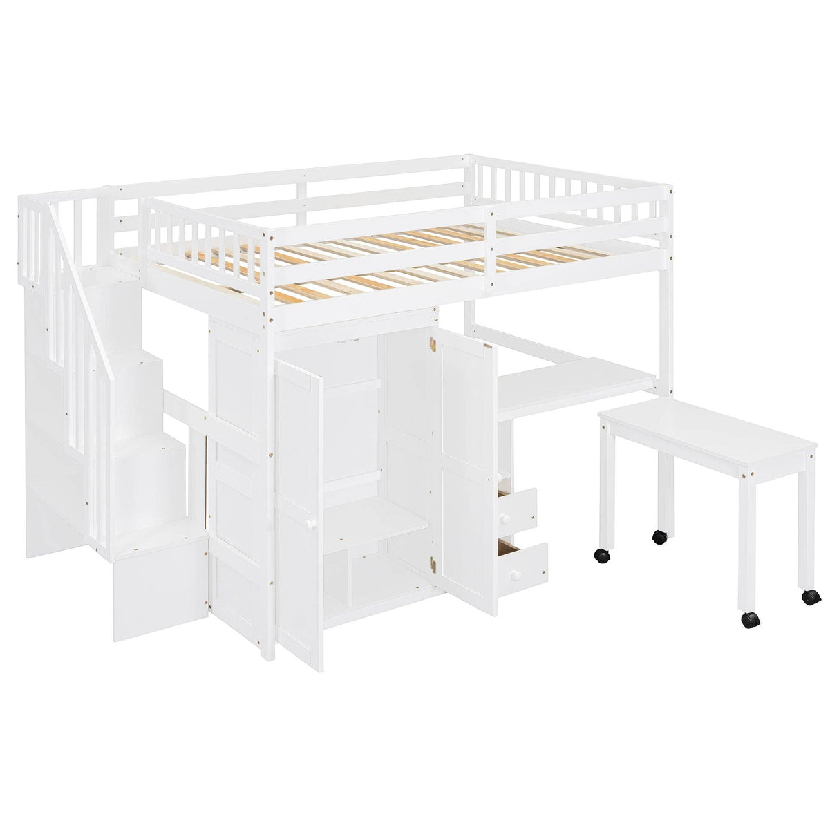 Full Full Size Loft Bed With Stairs Desk And Storage - Omega Lifestyles