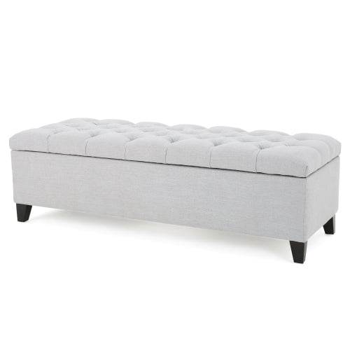 Contemporary Light Gray Fabric Button-Tufted Storage Ottoman - Omega Lifestyles