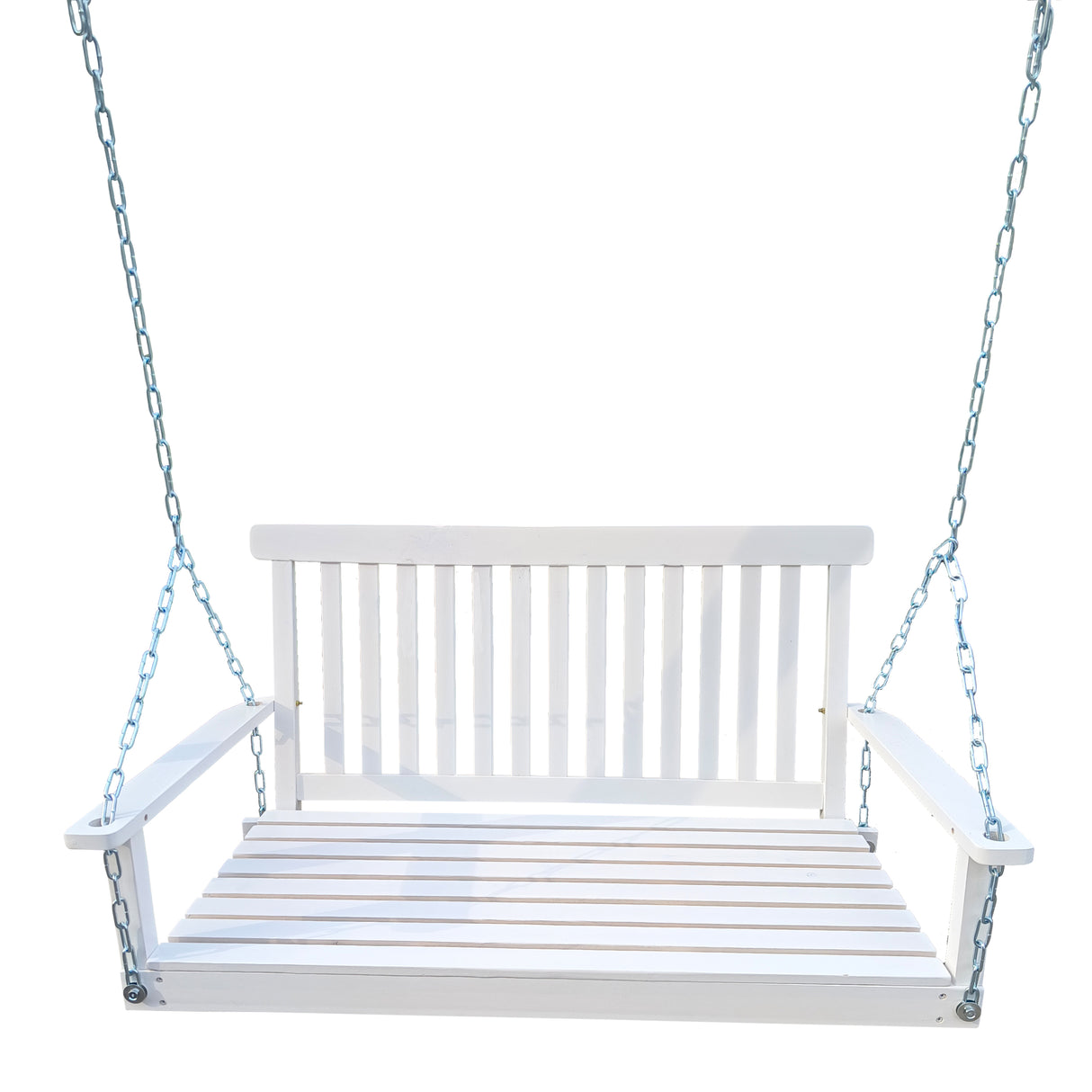 White Solid Wood Porch Swing With Armrests And Chains