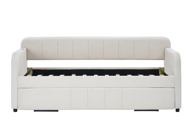 Twin Upholstered Velvet Daybed Frame With Trundle - Omega Lifestyles