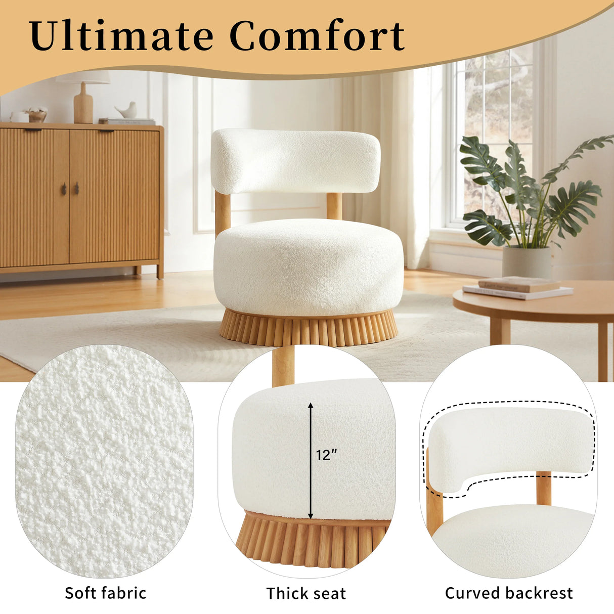 Modern Farmhouse Beige Bouclé Upholstered Accent Chair - Omega Lifestyles